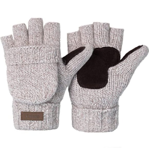Accessories - Unisex Winter Knitted Convertible Warm Fingerless Gloves Wool Mittens